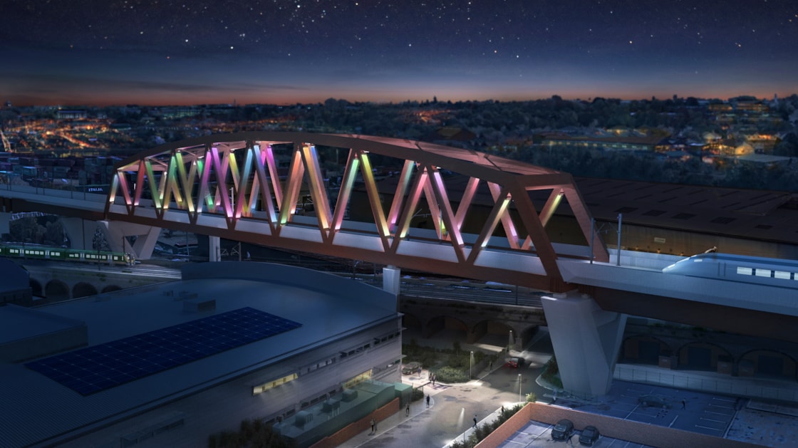 Architect's visualisation of HS2's 'Curzon No.2 viaduct' in Birmingham