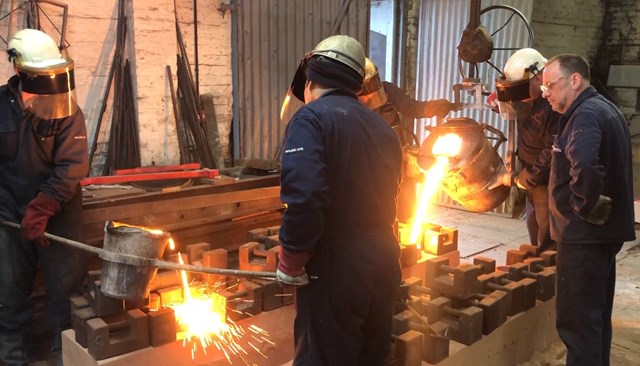 Decorative cast iron elements being moulded in Black Country foundry