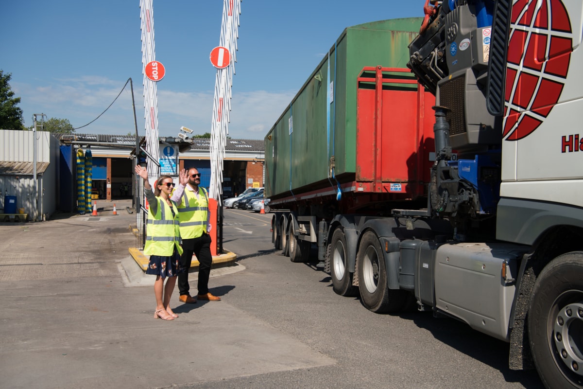 Kayleigh Ingham and Andrew Cullen wave goodbye to the diesel fuel tank