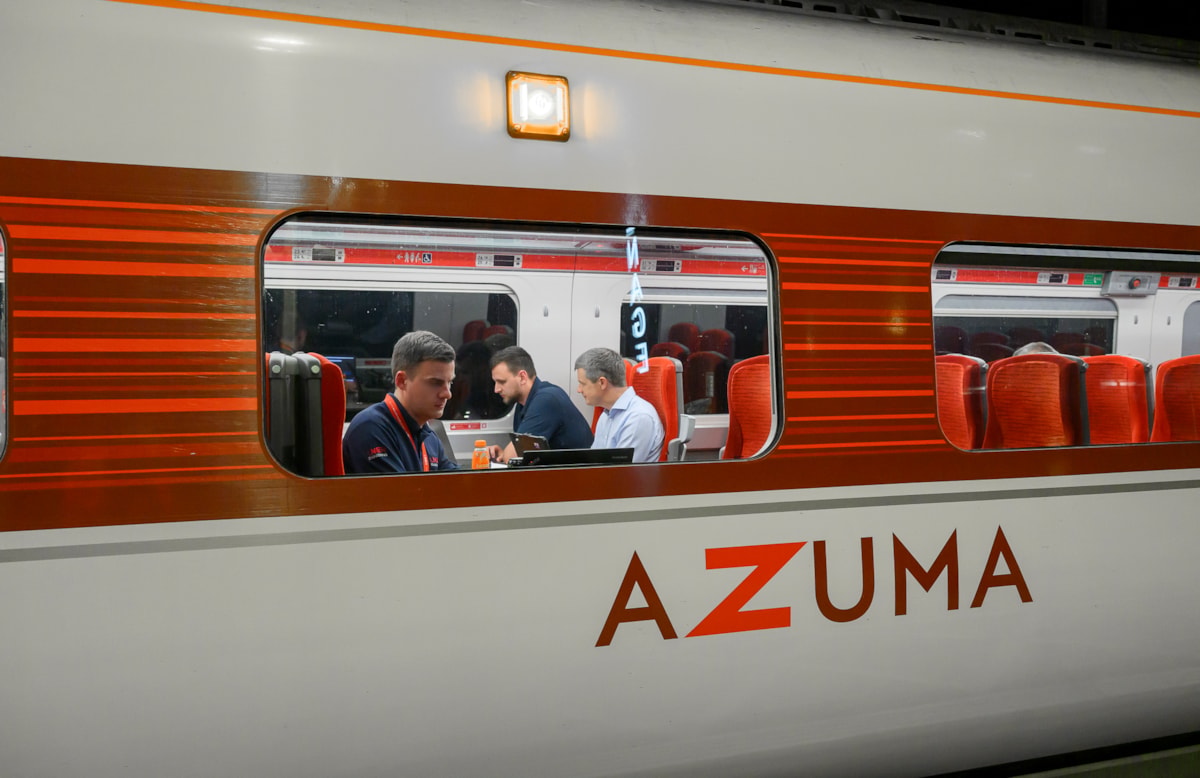 Test team hard at work on board LNER Azuma