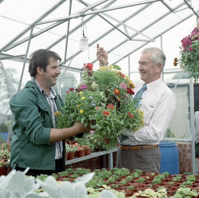 Poppleton Nursery (historic): Poppleton Nursery (historic) Dad's Army star Bill Pertwee meets Graham Warner, nursery manager.  Copyright Fastline Films