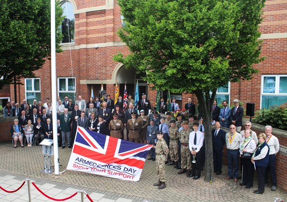 Flag raising to mark Armed Forces Day: Group shot