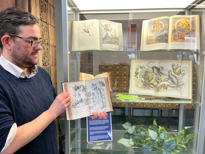 Antique book return: Special collections librarian Antony Ramm with one of pair of antique library books written by a renowned 19th century geologist which have finally been returned 50 years late.
Volumes I and II of the esteemed Rev. William Buckland’s Geology and Mineralogy, written almost 200 years ago, were due back at Leeds Central Library in March 1976, but were instead discovered by staff in a charity shop in Beverley, East Yorkshire.