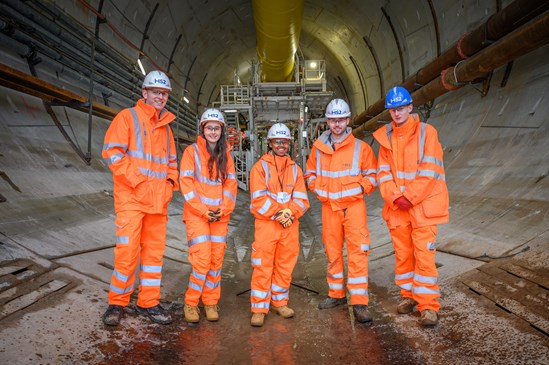 Apprentices pictured inside the tunnel portal at HS2's Long Itchington Wood site
