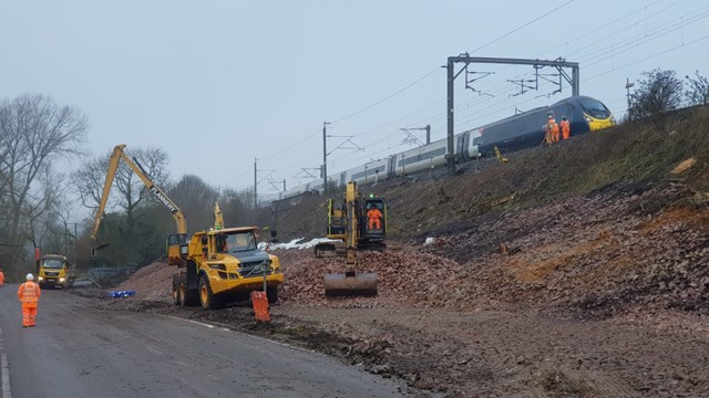 Time-lapse footage shows race to fix West Coast main line landslip: Hillmorton Junction landslip repairs February 2021