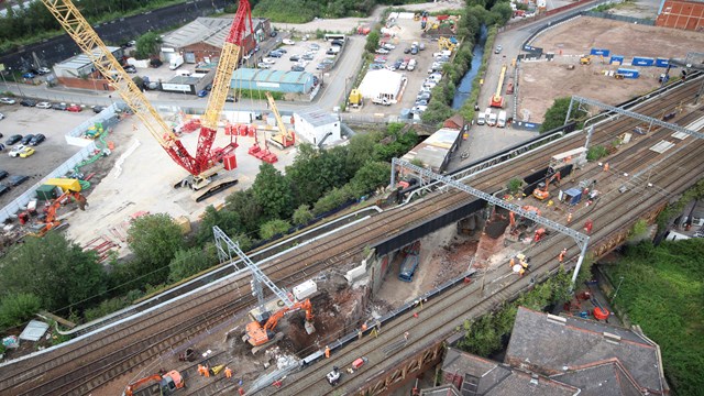 Bridge work as part of the Transpenning Route Upgrade in Manchester