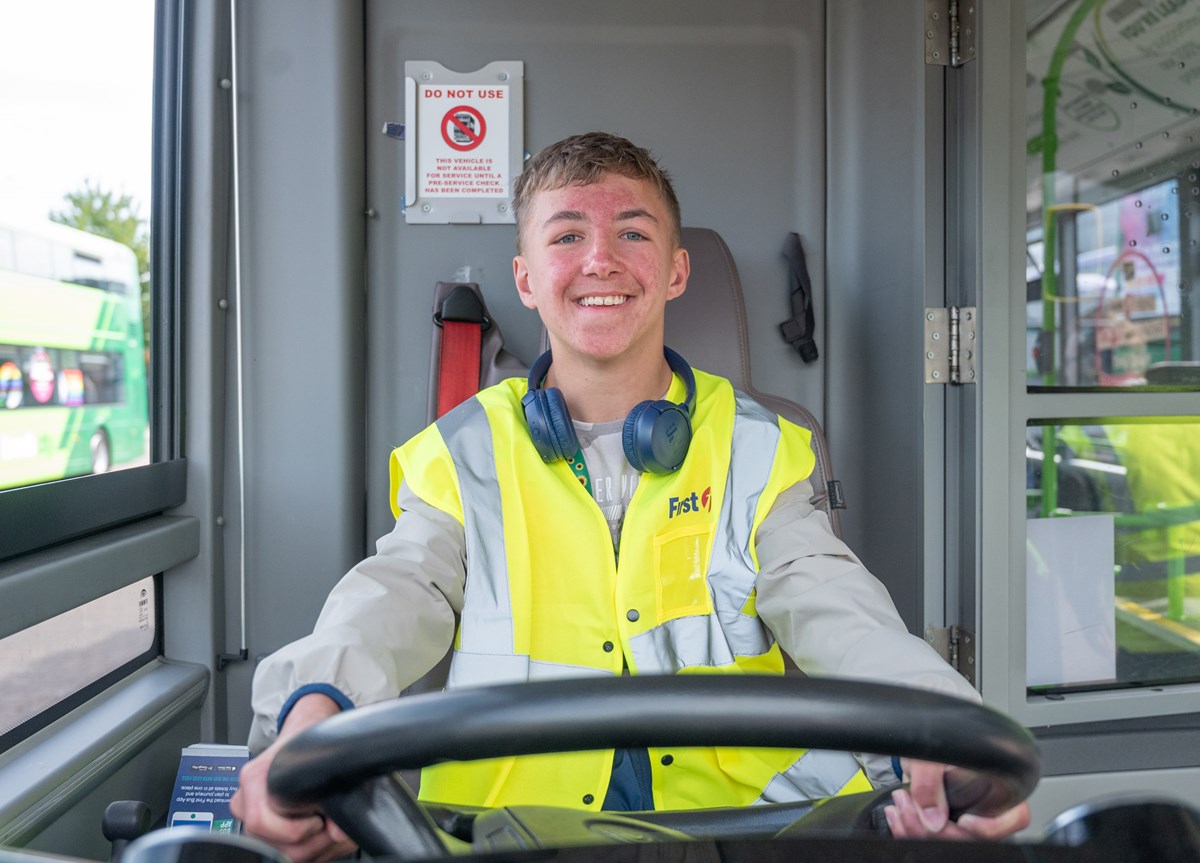 Harrison behind the wheel