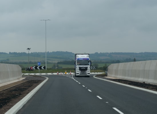 Vehicle driving over the newly opened A41 bridge near Waddesdon Sept 2024: Vehicle driving over the newly opened A41 bridge near Waddesdon Sept 2024