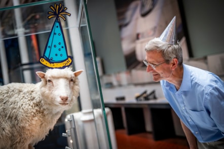 Professor Andrew Kitchener with Dolly the sheep. Image © Andy Catlin