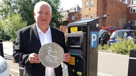Cllr Patrick Harley promoting the new 50p parking rate-2 cropped