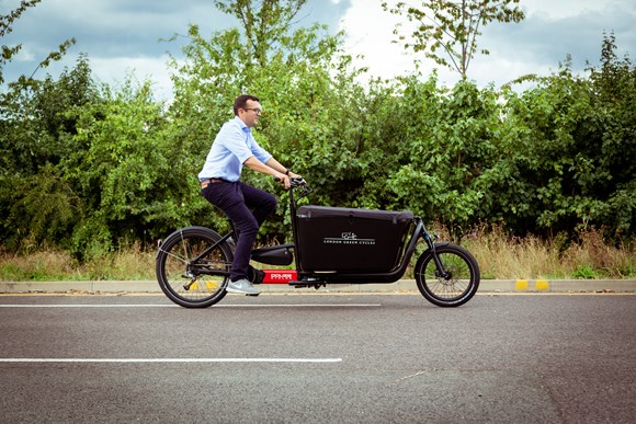 TfL Press Release - Winners announced in TfL's first Best Cargo Bike competition: TfL Image - Walking and Cycling Commissioner Will Norman using the Douze G4e