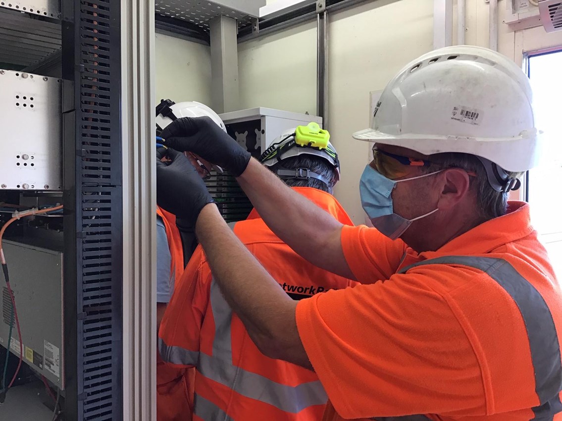 Engineers working on the signalling system to fix the fault at Crewe