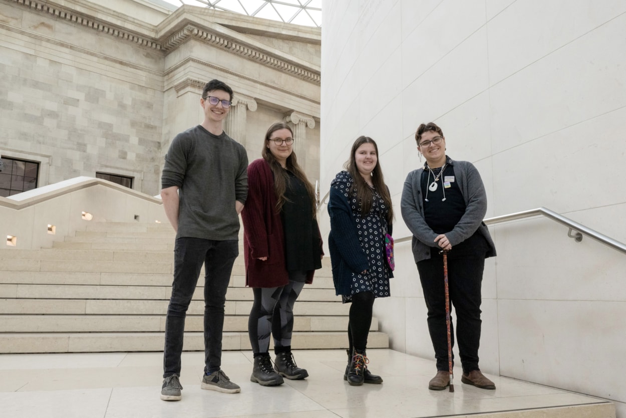 Engineery award win: L-R Jordan Keighley from the Leeds Museums and Galleries Community Team at The British Museum with Young Smeatonian volunteers Sarah Barrett and Cherry Tucker alongside Aleks Fagelman, assistant community curator at Leeds Industrial Museum.