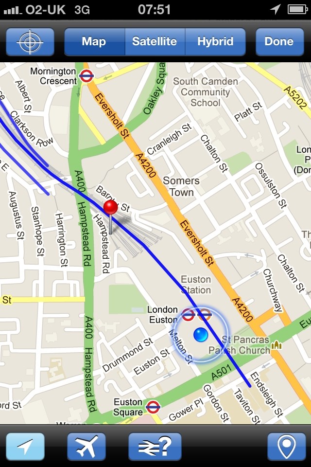 The Where Am I? app in use: The Where Am I? app in use, showing the location of one of Network Rail's helicopters