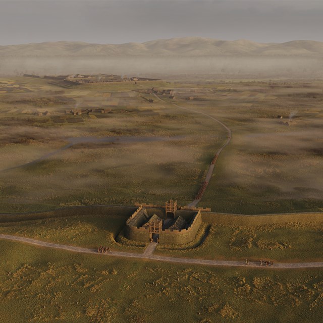 An artist's impression of Watling Lodge fortlet: This fortlet also once stood along the Antonine Wall, and would have been similar to the fortlet discovered near Carleith Farm.

(c) Historic Environment Scotland