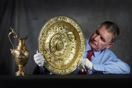 Curator Dr Godfrey Evans with the Panmure ewer and basin. Copyright Stewart Attwood 1