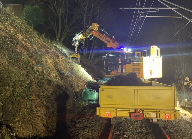 Work well under way as engineers prepare to move over 2,500 tonnes of soil at Baildon landslip: Network Rail engineers working to repair landslip at Baildon (2)