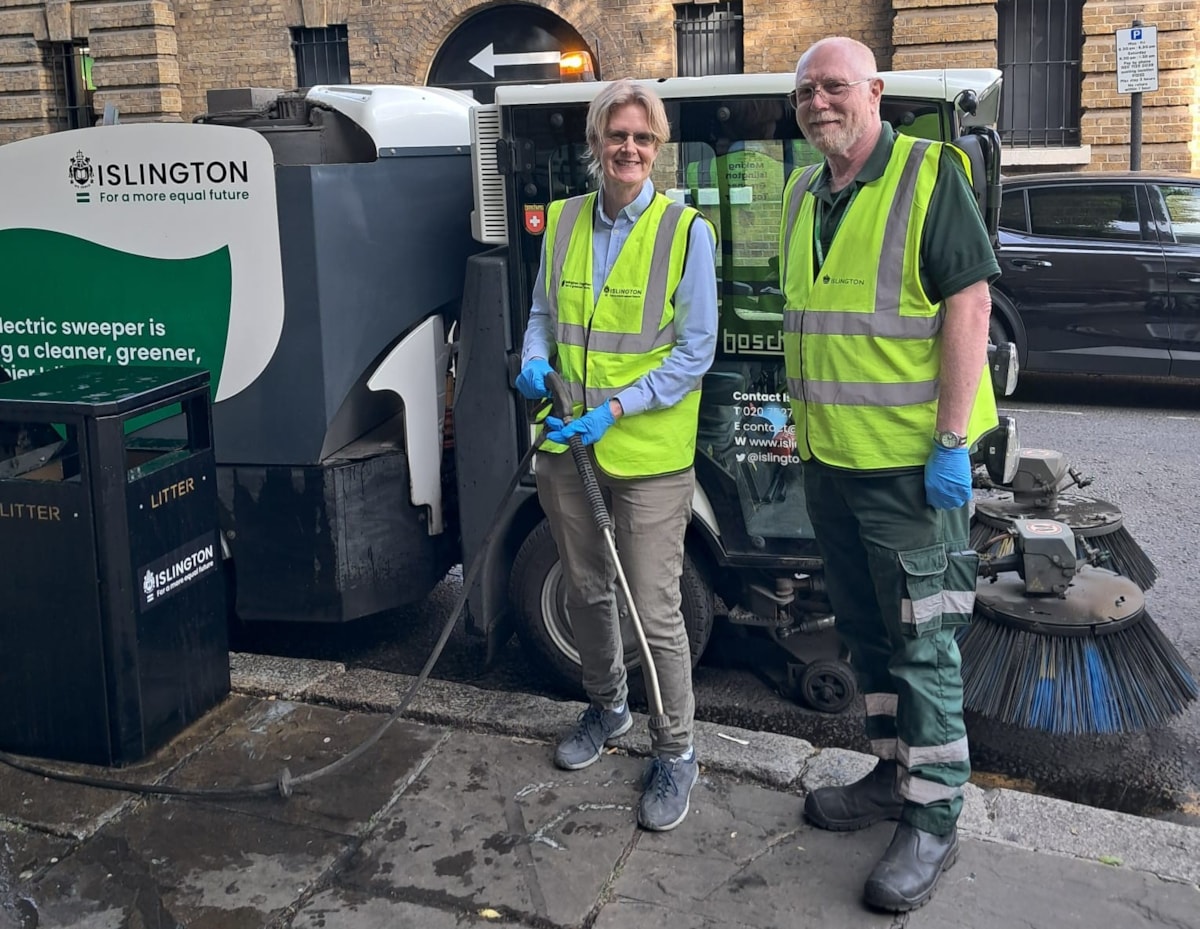 Cllr Rowena Champion and Street Cleaning Operative Gregory Foskett