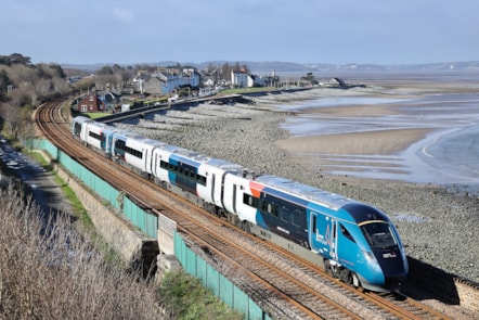 One of the new trains in Avanti West Coast's Evero fleet going through Llanfairfechan.