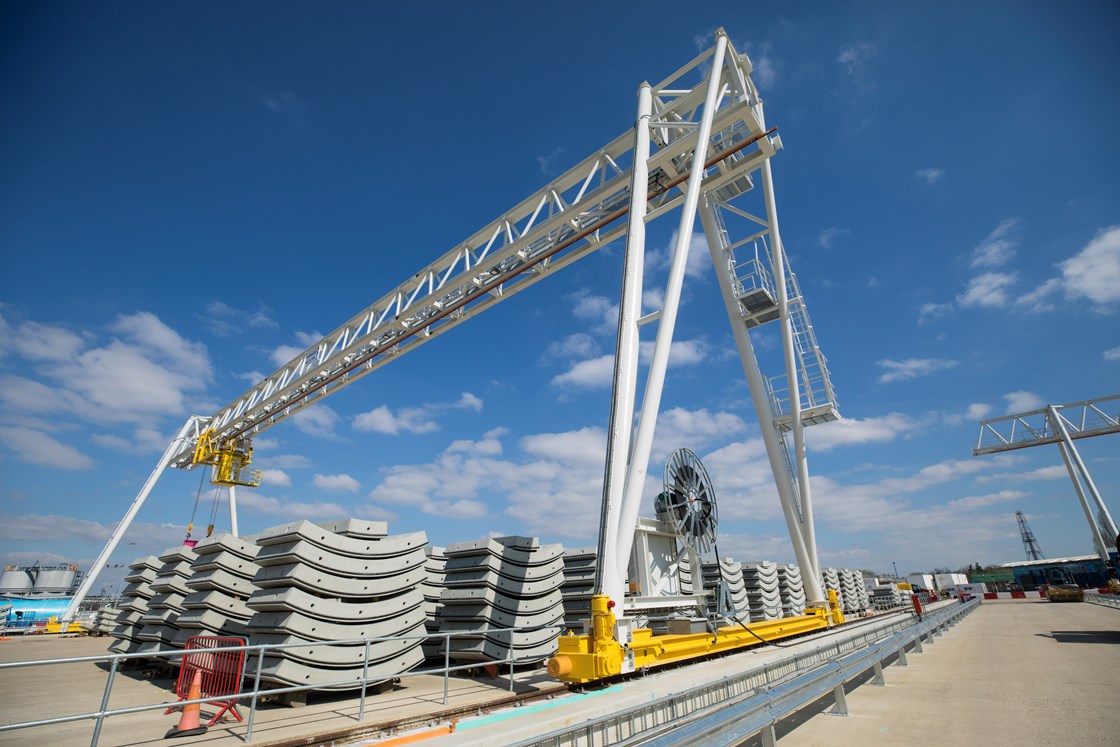 Tunnel segment rings, made by Pacadar UK, Kent, ready top construct the Atlas Road Logistics Tunnel: 4,264 tunnel segments will be used to form 553 completed rings, constructing the 853m long logistics tunnel between Atlas Road and HS2's Old Oak Common station site. 
The logistics tunnel will support the construction of the HS2 twin-bored running tunnel - the Euston tunnel - between Old Oak Common and Euston station. 

Tags: TBM, Segments, Construction, Stations, Tunnelling, Logistics