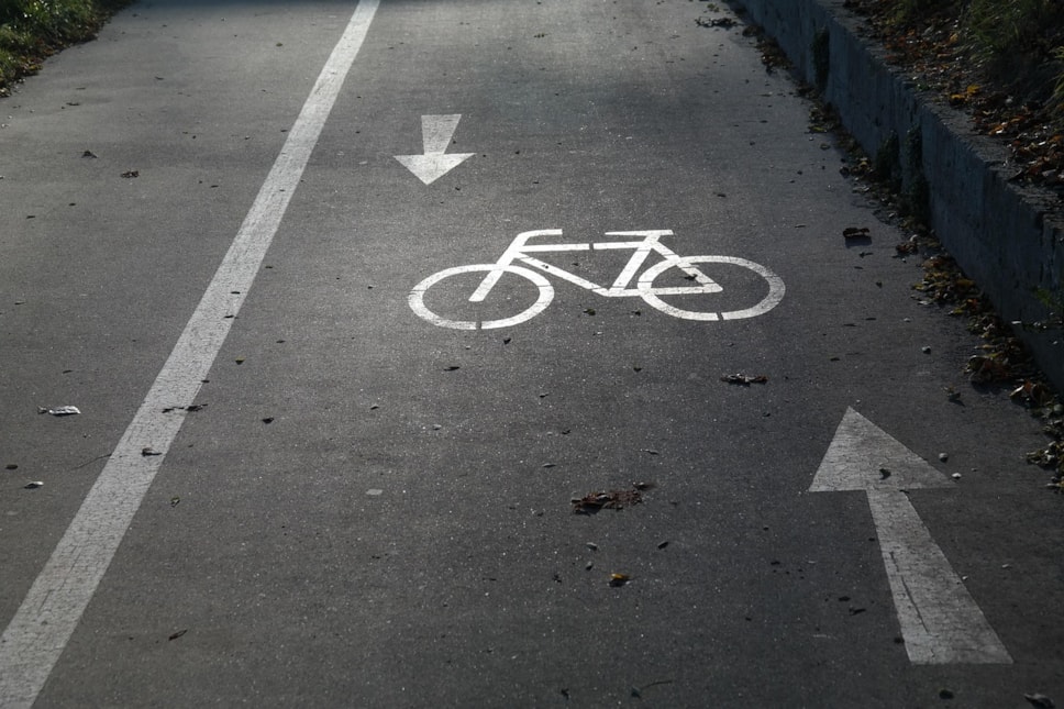 Bike path symbol with arrows on tarmac