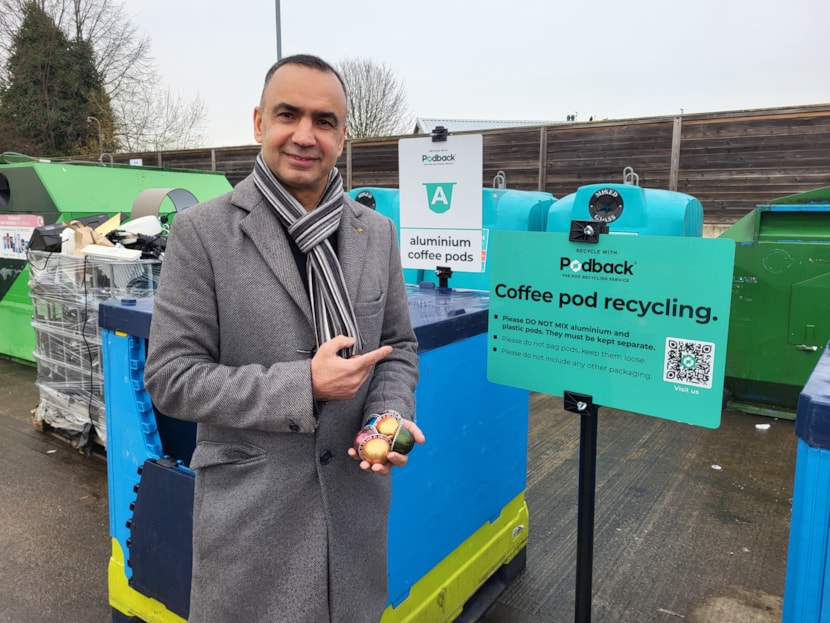 Coffee pod recycling trial begins at Leeds household waste recycling centres: Podback banks at Kirkstall - Cllr Rafique - landscape
