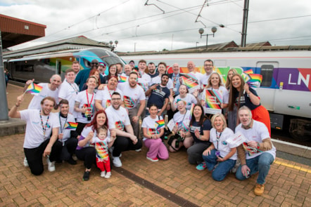 TPE, LNER, and Transpennine Route Upgrade (TRU) colleagues pictured in front of Unity Together ahead of York Pride 2024. Photo credits Jason Lock.