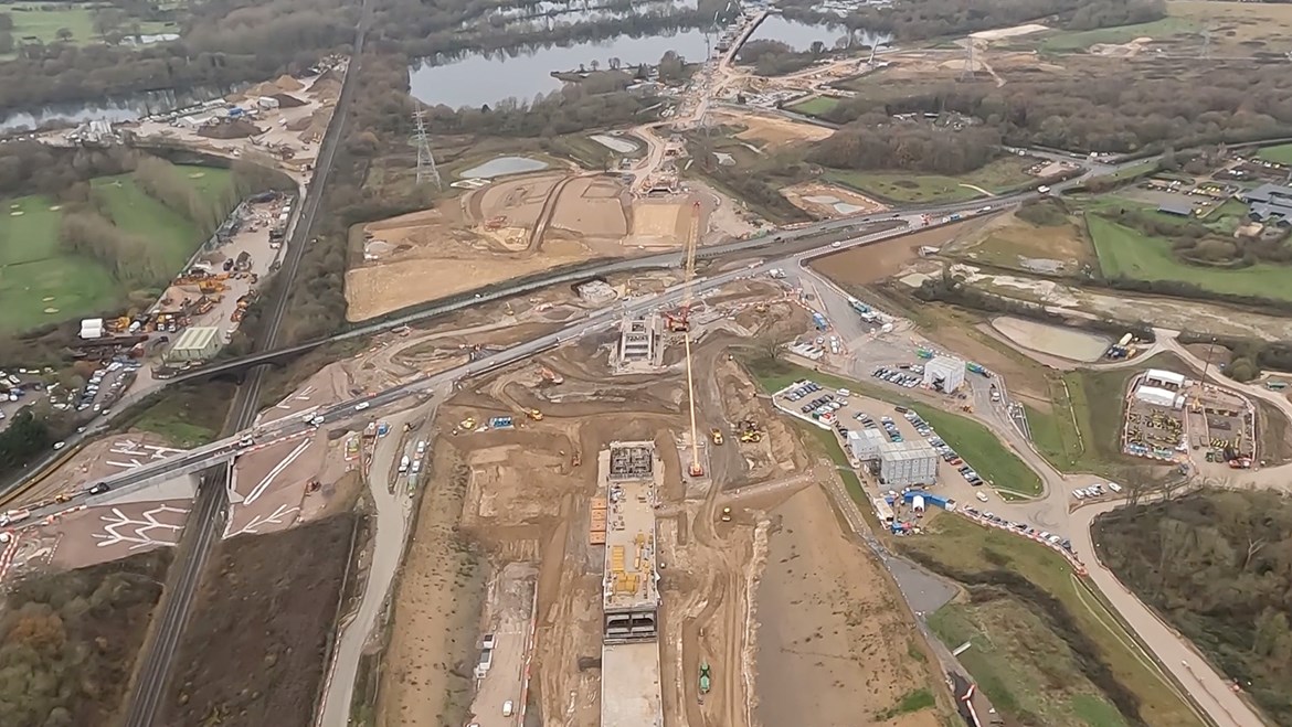 Major local road reopens after two-year realignment project as part of HS2 works: Harvil Rd - aerial view (Dec 2023)