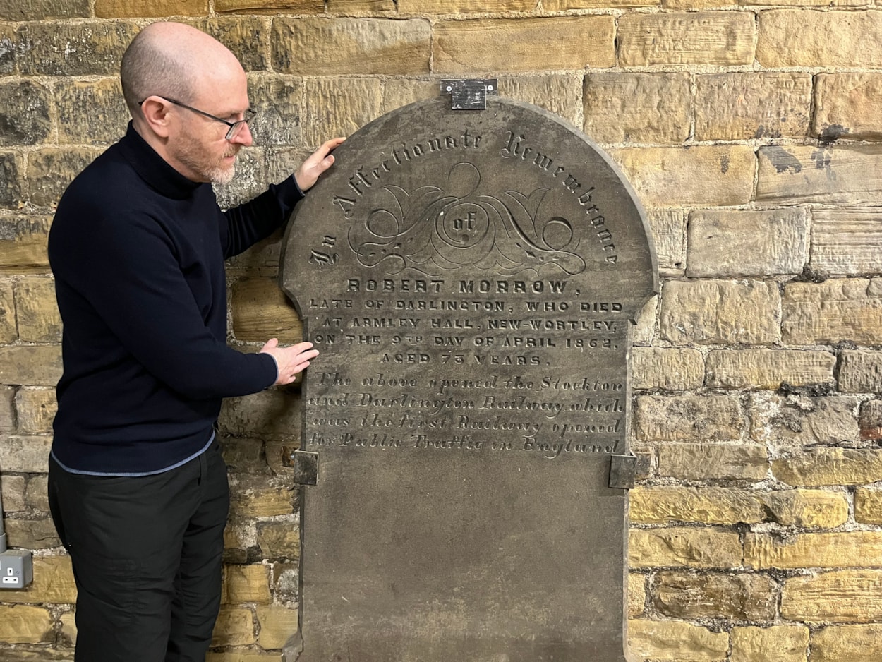 Robert Morrow's grave: During recent renovation work at Leeds Industrial Museum in Armley, curators happened upon the beautifully carved gravestone of Robert Morrow, more than 160 years after his death in nearby New Wortley. Curator John McGoldrick is picture here with the headstone.