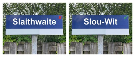 Image shows Slaithwaite station sign mock-up