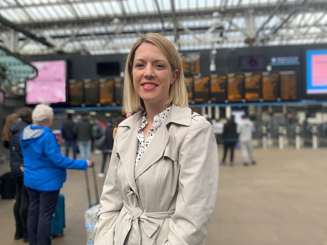 Jenny Gilruth announces electrification of Fife railway: Transport Minister, Jenny Gilruth at Edinburgh Waverley station