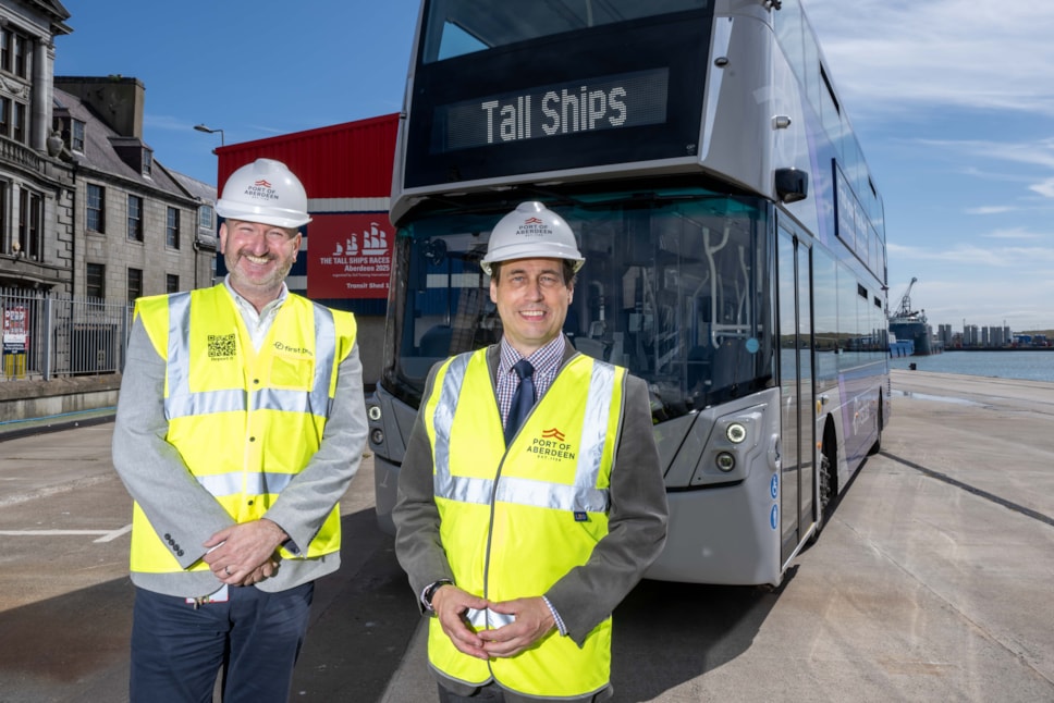 First Bus's Graeme Edwards and Councillor Martin Greig, Chair of The Tall Ships Aberdeen organising committee