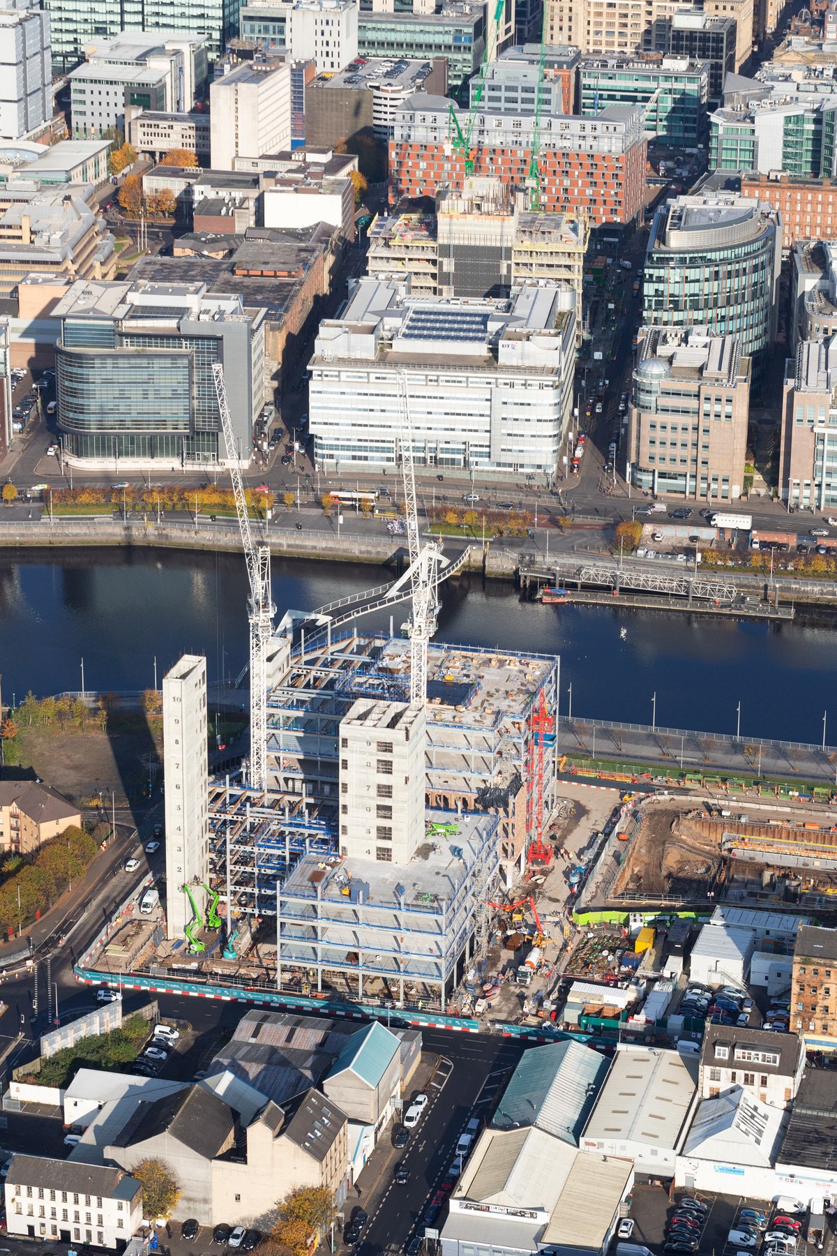 Aerial view of Barclays at Buchanan Wharf in Tradeston under construction.  Buchanan Wharf will be home to Barclays new Glasgow headquarters.
