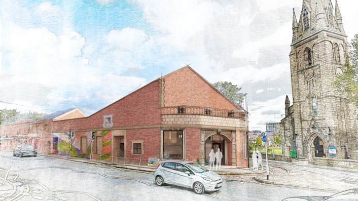 Heart of Holbeck 5: An artist's impression showing how the exterior of the Old Box Office building in Holbeck could look following a proposed renovation scheme. Subject to planning approval, the renovation will be carried out as part of the Heart of Holbeck regeneration programme.