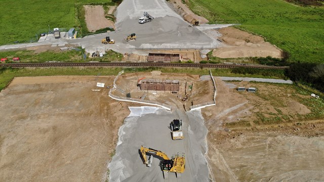 Network Rail to install new road bridge over railway at Nansledan, Cornwall: Drone shot, Nansledan