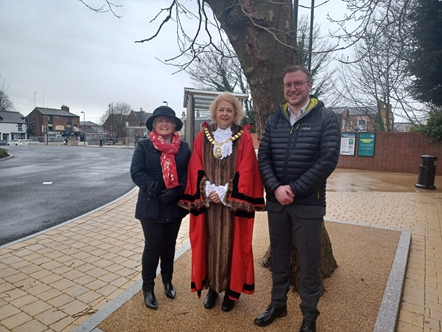 Lancashire County Councillor Nikki Hennessy, Mayor of West Lancashire Cllr Marilyn Westley and Lancashire County Councillor Scott Smith, lead member for highways and active travel, (l-r), at Ormskirk's new bus station