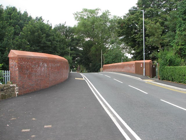 The rebuilt bridge over the railway line outside Eccleston Park station