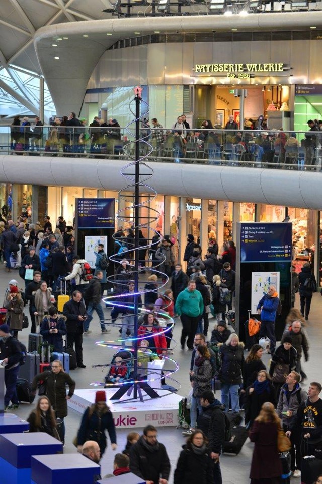 King's Cross railway station concourse with Christmas tree