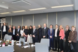 Jenny Herrera, CEO, Good Business Charter, Jason Towse, Managing Director Business Services, Mitie and Rt Hon. Liam Byrne MP, Chair, Business and Trade Select Committee, pictured with the attendees of the Good Business Charter accreditation launch breakfast reception