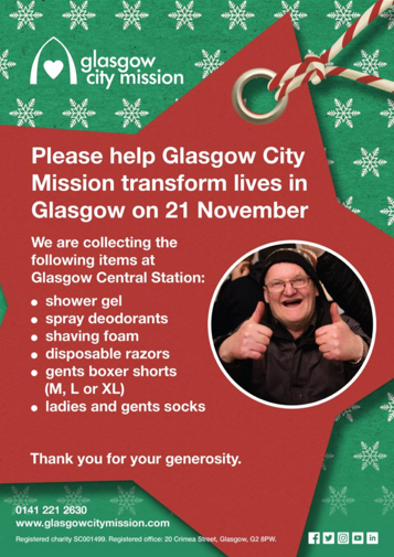 Central support for Glasgow City Mission: Glasgow Central City Mission appeal