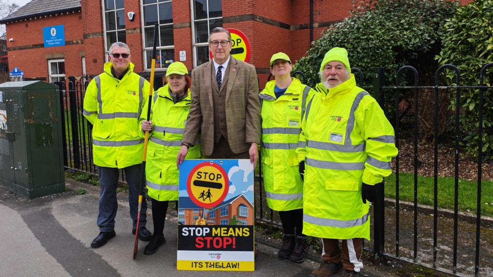 Cllr Warren Goldsworthy with (from left) road safety manager Tony Crook, and School Crossing Patrol officers Janet Robinson, Lorraine Heaton and Brian Cooney