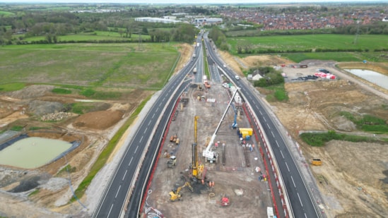 A43 overbridge foundation works looking towards Brackley April 2024: A43 overbridge foundation works looking towards Brackley April 2024