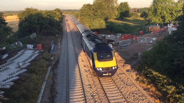 Railway between Chippenham and Swindon reopens as £3.5m upgrade work completed: 0552 Chippenham to London Paddington service passing over the new culvert at Dauntsey