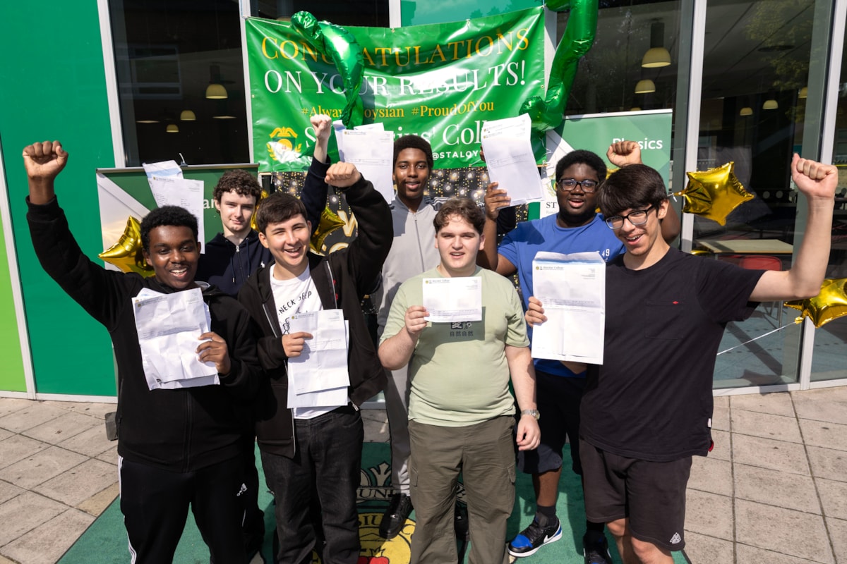 St Aloysius' College students celebrate their results - from left Adam, Kevin, Jayden, Solomon, Endrit, Joshua and Carlos