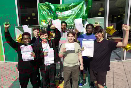 St Aloysius' College students celebrate their results - from left Adam, Kevin, Jayden, Solomon, Endrit, Joshua and Carlos