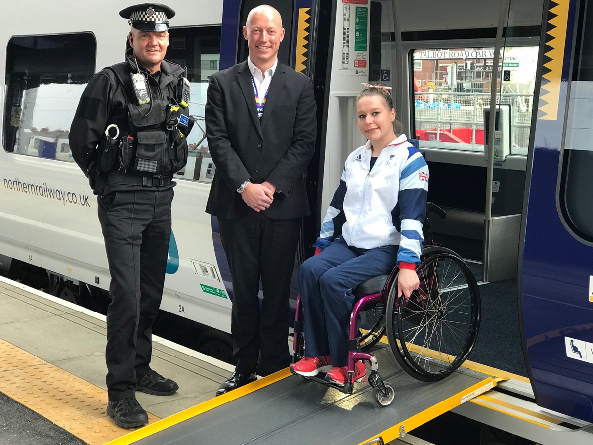 PC John Phillips of BTP and Northern's Regional Director Chris Jackson have worked together to sponsor Justine Moore ahead of the Tokyo Paralympics