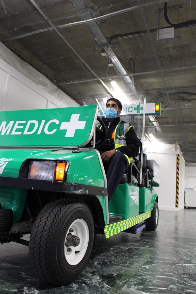 Customer service assistant Sheran on the new medic buggy at Euston-2