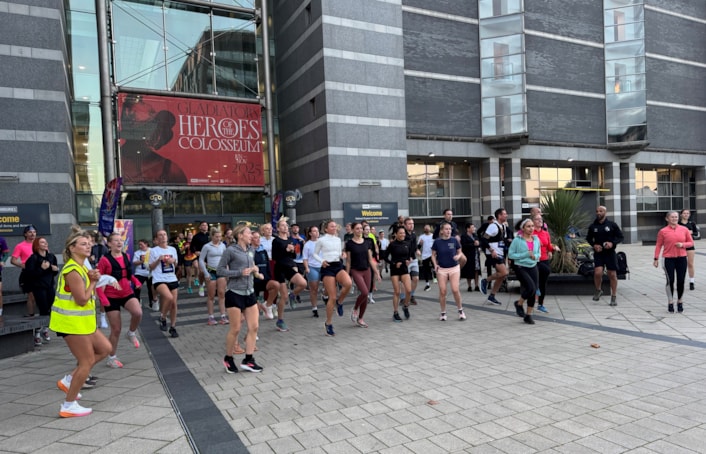 JogOn warm up: The runners warmed up before setting off on a 5k run through the city centre, to launch the JogOn campaign.