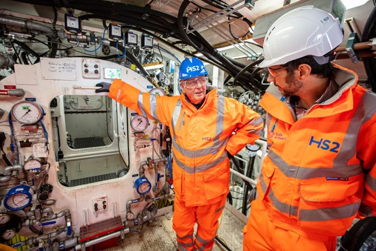 Pete Waterman during a tour of the Long Itchington Wood Tunnel TBM