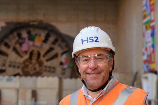 HS2 CEO Mark Wild stands in front of the Tunnel Boring Machine Mary Ann which completed the first tunnel breakthrough in Birmingham: HS2 CEO Mark Wild stands in front of the Tunnel Boring Machine Mary Ann which completed the first tunnel breakthrough in Birmingham